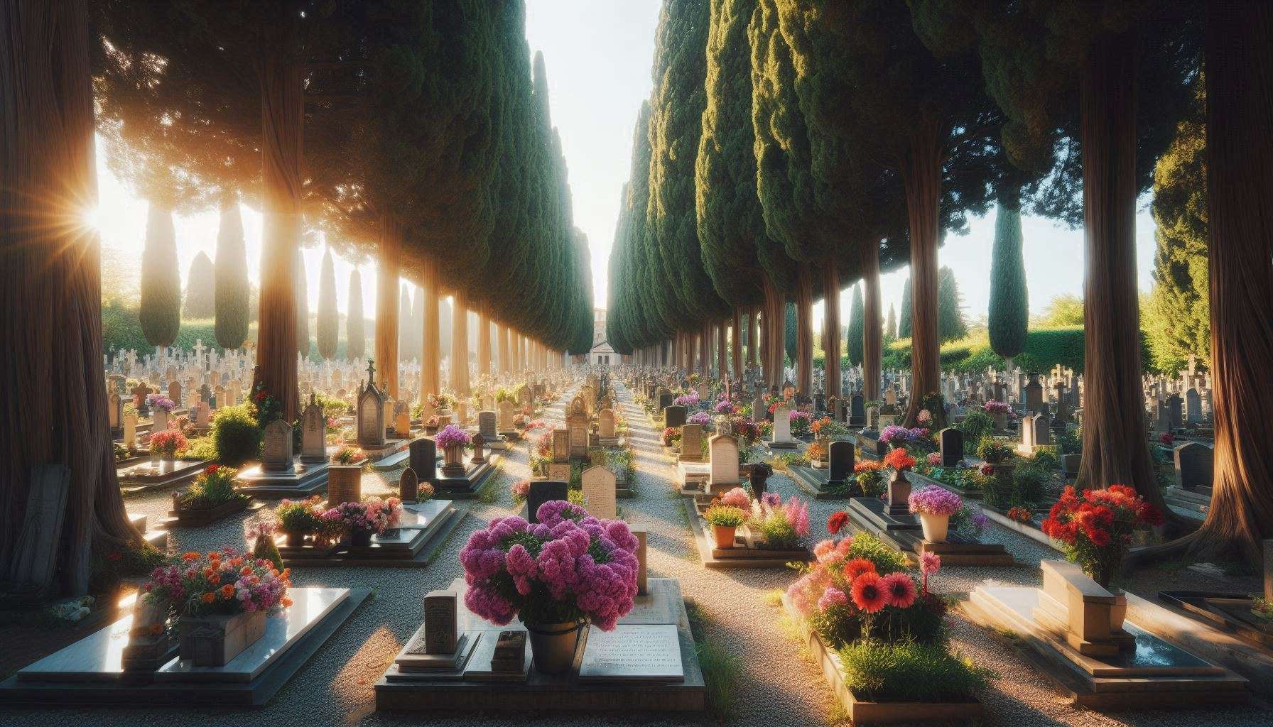 immagine di un cimitero con fiori